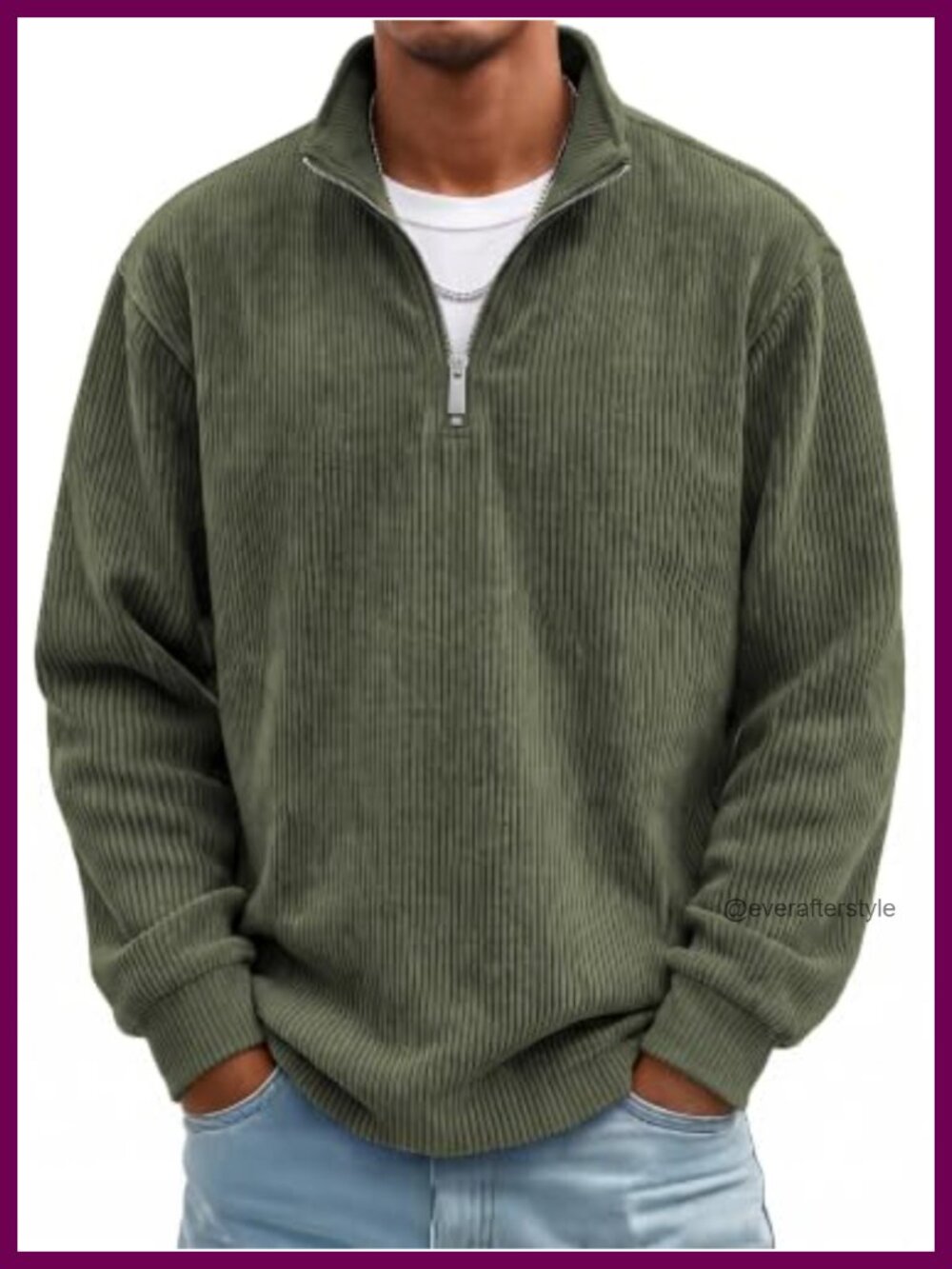 Mens Corduroy Quarter Zip Mockneck Pullover Sweatshirt Long Sleeve